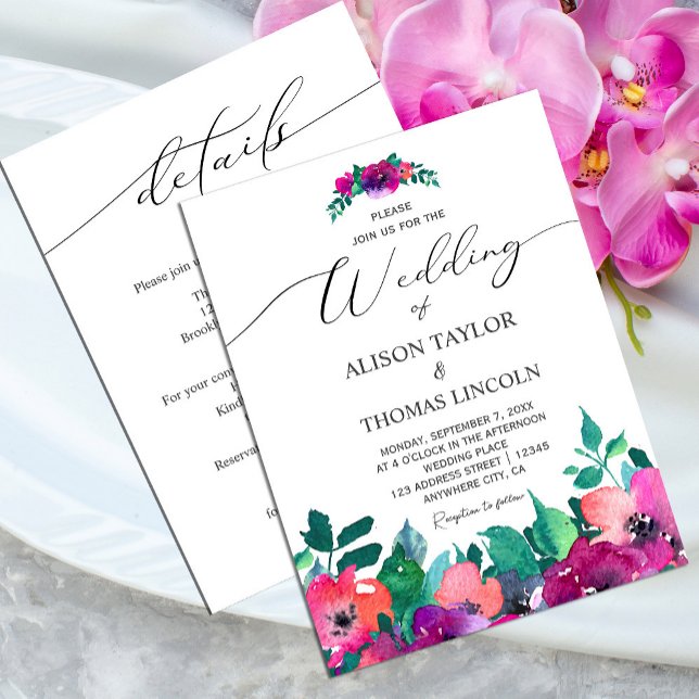 Convite para Florais Coloridos Brilhantes e Negros (Bright & Bold Colorful Florals Invitation #brightpurple)