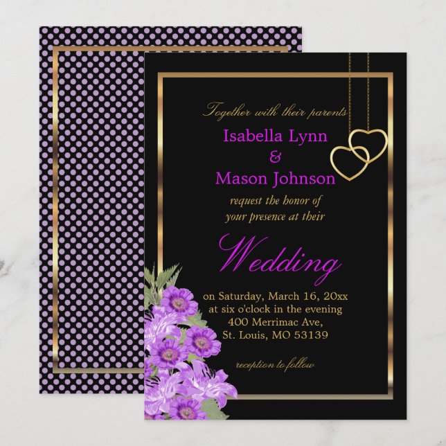 Convite para Flores de Casamento Roxo Elegante (Frente/Verso)