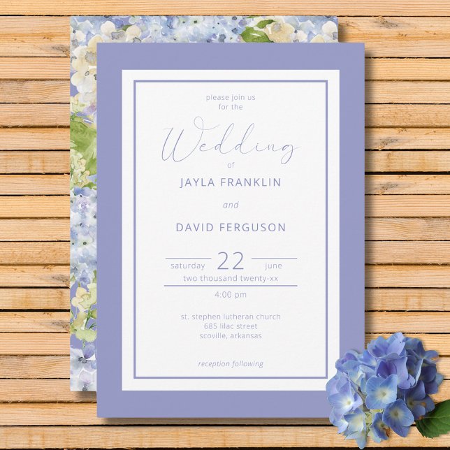 Convite para Flores de Hidrelétrica Branco Azul Pe (Periwinkle Blue & White Hydrangeas Wedding Invitation)