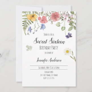 Convite para flores silvestres de aquarela