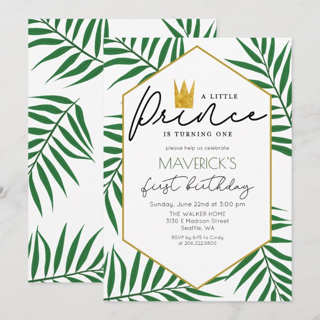 Convite para Folha do Príncipe primeiro aniversari (Frente/Verso)