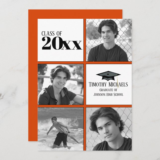 Convite para Formando Laranja e Preto, Matriz 7" x (Frente/Verso)