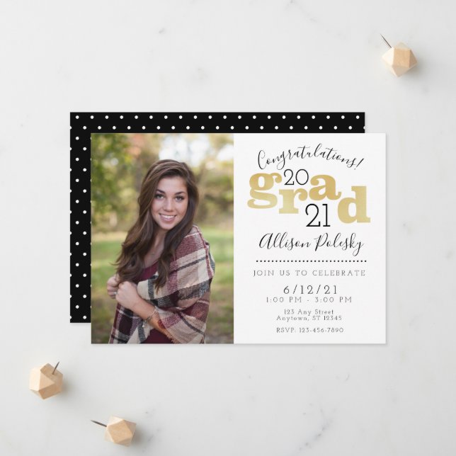 Convite para Formandos Dourados Modernos Classe 20 (Frente/Verso In Situ)