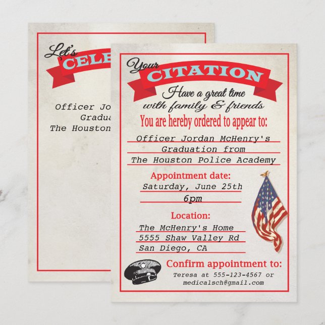 Convite para formatura da Academia de Polícia (Frente/Verso)