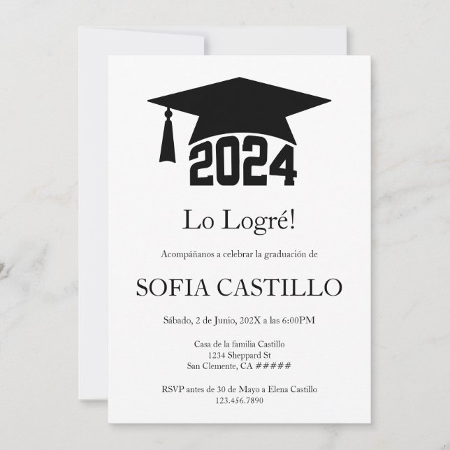 Convite para formatura minimalista negra (Frente)
