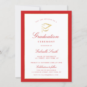 Convite para formatura vermelha de boné elegante