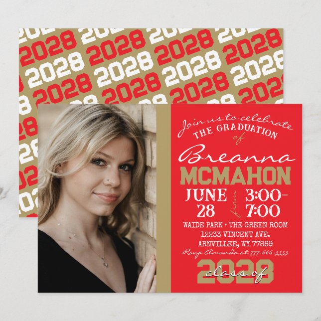 Convite para Foto para Graduação Moderna de Red &  (Frente/Verso)