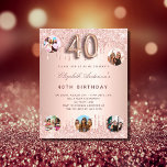 Convite para fotografia aniversário de 40 anos de<br><div class="desc">Um convite moderno, na moda e glamouroso para um aniversário de 40 anos. Um fundo rosa de gradiente dourado com um elegante rosa dourado, brilho suave, aparência de pingar. O nome é escrito com um moderno e escuro, rosa dourado, escrito com letra de estilo manuscrito. Personalize e adicione seus detalhes...</div>