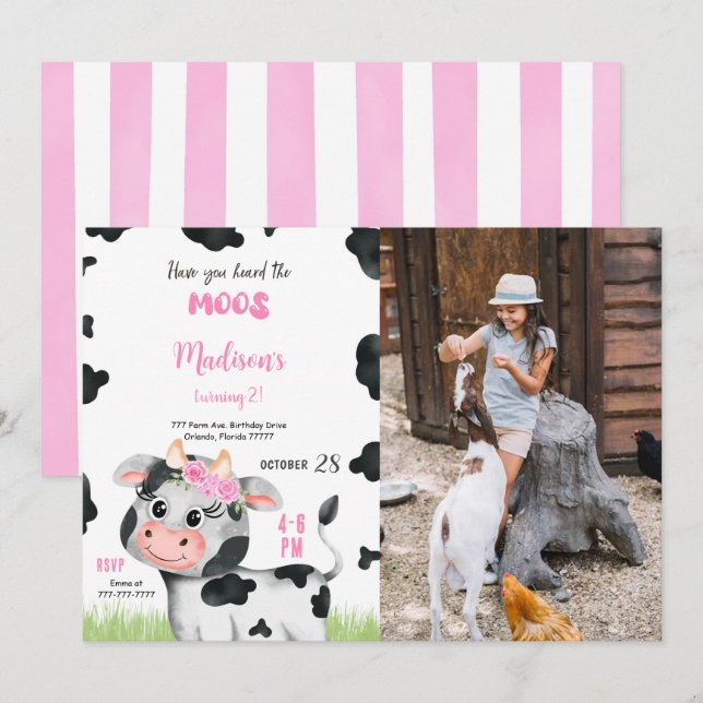 Convite para Fotografia de Aniversário de Vaca-Cut (Frente/Verso)
