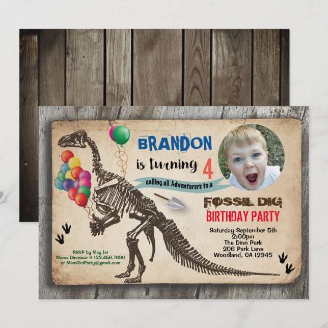 Convite para fotografia de aniversário do Dinossau (Frente/Verso)