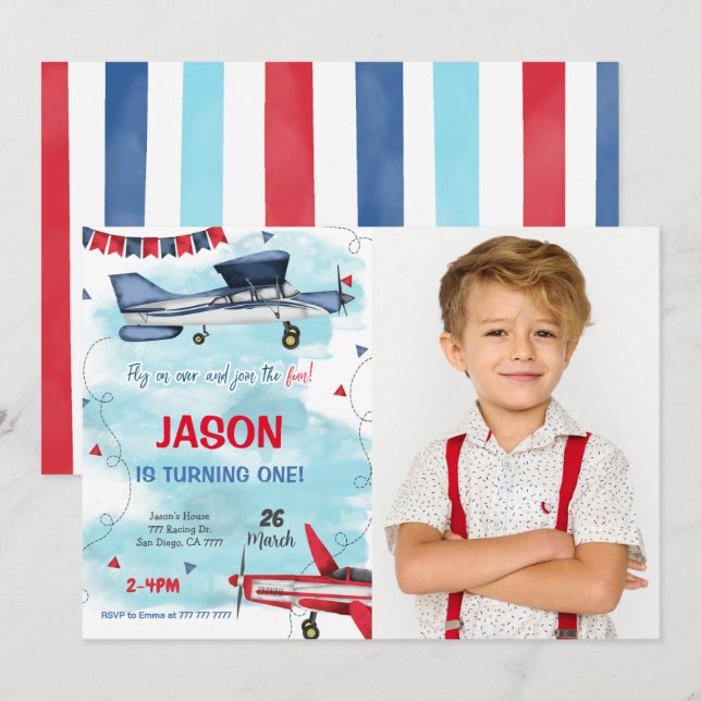 Convite para Fotografia de Avião Editável (Frente/Verso)