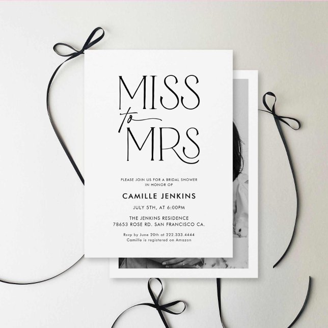 Convite para Fotografia de Chá de panela Elegante  (Modern Typography Photo Bridal Shower Invitation)