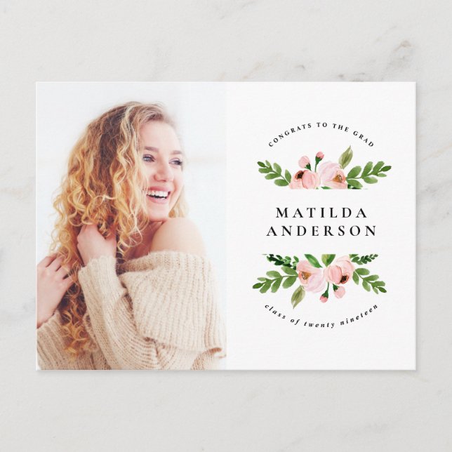 Convite para fotografia de graduação de cor floral (Frente)