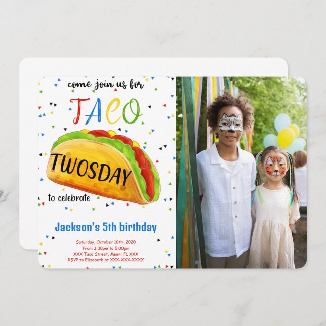 Convite para Fotografia Editável Taco Birthday (Frente/Verso)