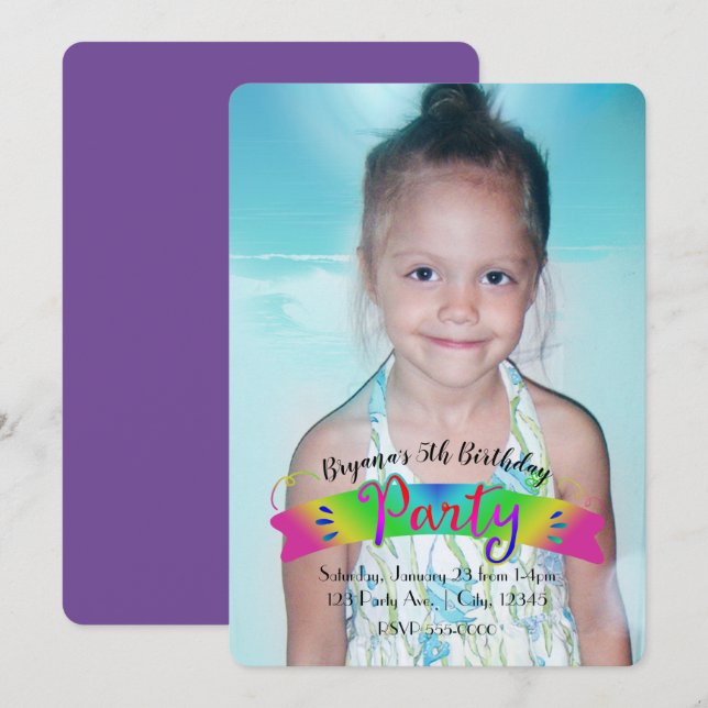 Convite para Fotografias a Cor do Arco-Íris festa  (Frente/Verso)