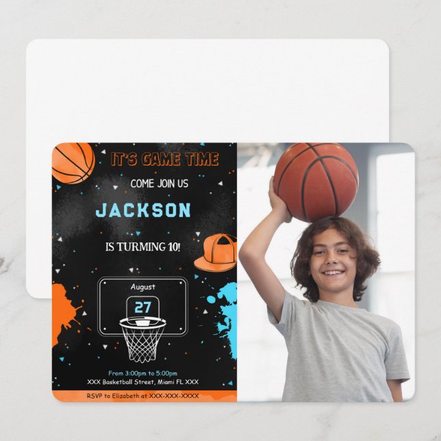 Convite para Fotografias de Aniversário de Basquet (Frente/Verso)