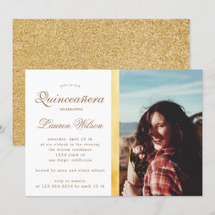 Convite para Fotografias de Quinceanera Dourada e