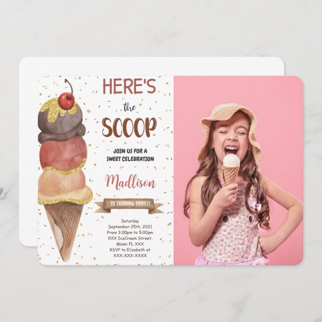Convite para Fotografias de Sorvete Editável (Frente/Verso)
