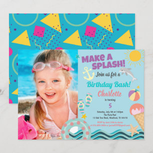 convite para fotos de aniversário da piscina