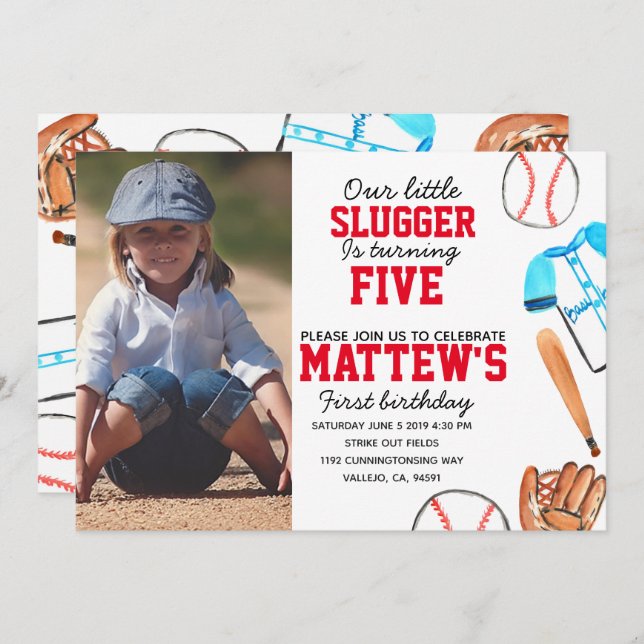 Convite para fotos de aniversário de beisebol (Frente/Verso)
