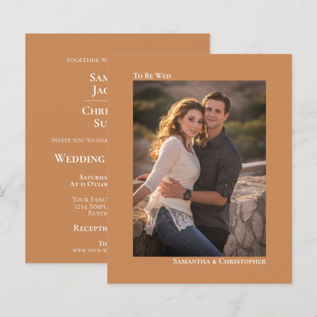 Convite para Fotos de Casamento de Ouro Tan BUDGET (Frente/Verso)