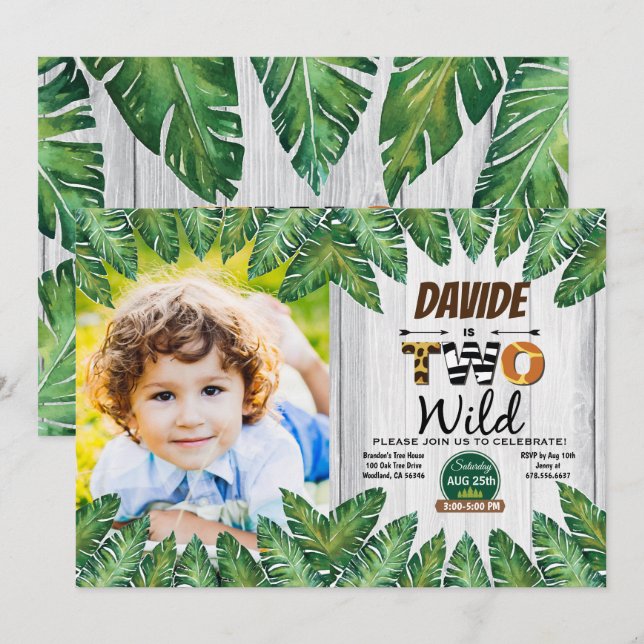 Convite para fotos do segundo aniversário Safari (Frente/Verso)