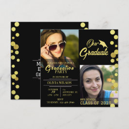 Convite para Fotos para Graduação em Preto e Doura