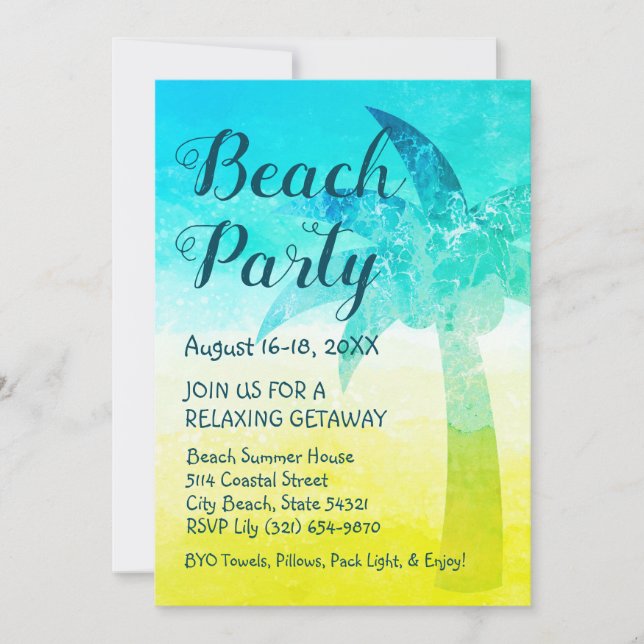 Convite para fuga de terra e palma de areia e mar (Frente)