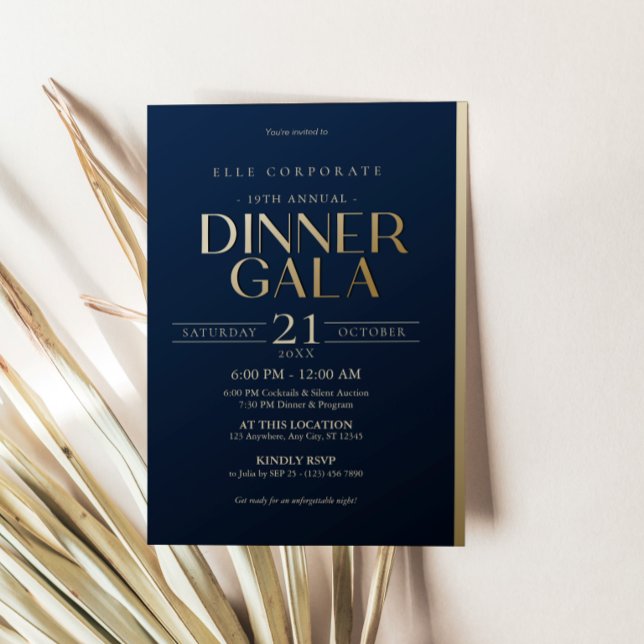 Convite para Gala de Jantar Corporate Navy Azul Do (Corporate Navy Blue Gold Dinner Gala Invitation Card)