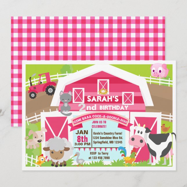 Convite para garçonete - Aniversário da Fazenda (Frente/Verso)