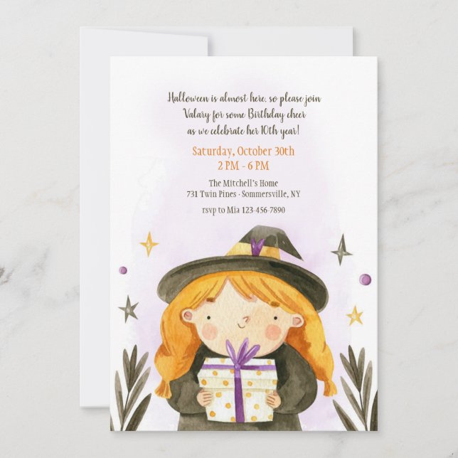 Convite para Garota de Aniversário do Halloween (Frente)