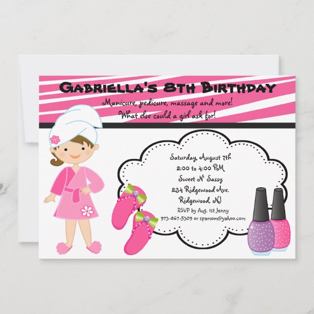 Convite Para Garotas De Zebra Branca E Rosa (Frente)