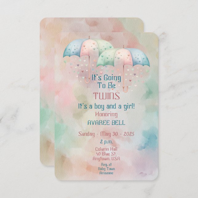 Convite para gêmeos e Chá de fraldas (Frente/Verso)