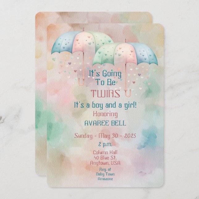 Convite para gêmeos e Chá de fraldas (Frente/Verso)