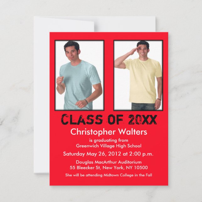 Convite Para Graduação Adicionar 2 Imagem Vermelha (Frente)