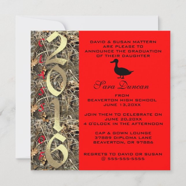 Convite para graduação Camo Classic Elegant 2016 (Frente)