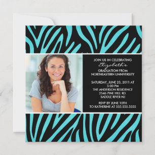 Convite para graduação com Photo Turquoise Zebra