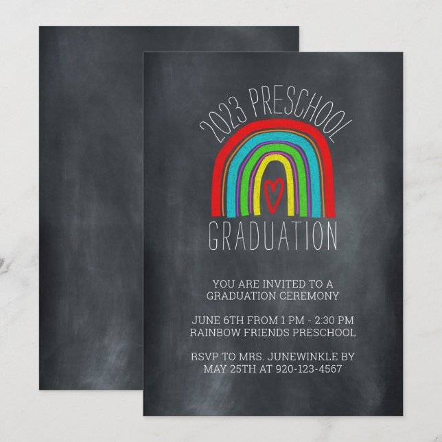 Convite para Graduação da Pré-escola Arco-Íris Cha (Frente/Verso)