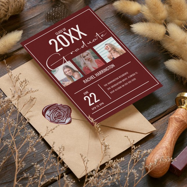 Convite para Graduação de 3 Fotos Modernas (Criador carregado)