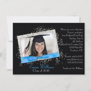 Convite para graduação de Aqua Ribbon com Glitte