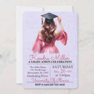 Convite para Graduação de Aquarela de Vestido Rosa