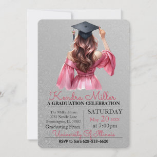 Convite para Graduação de Aquarela de Vestido Rosa