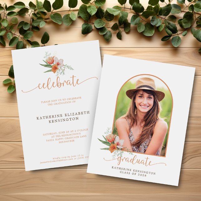 Convite para Graduação de Arco de Boho Floral de O (Budget Floral Boho Arch Graduation Invitation)