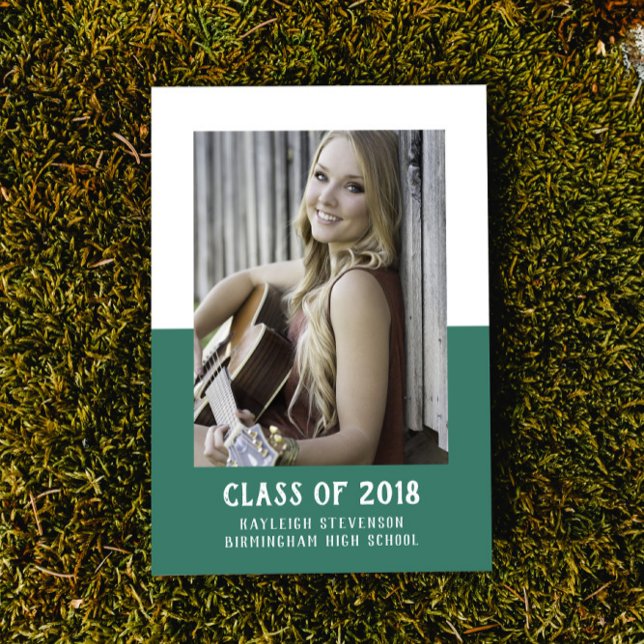 Convite para Graduação de Blocos de Cor Escolar |  (School Color Block Photo Graduation Invite - Green)