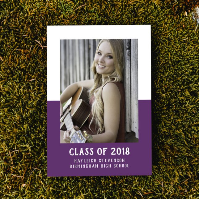 Convite para Graduação de Blocos de Cor Escolar |  (School Color Block Photo Graduation Invite - Purple)