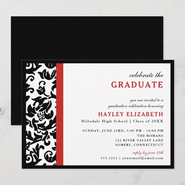 Convite para Graduação de Borda Vermelha Moderna D (Frente/Verso)