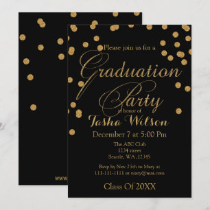 Convite para graduação de brilho preto e Dourado