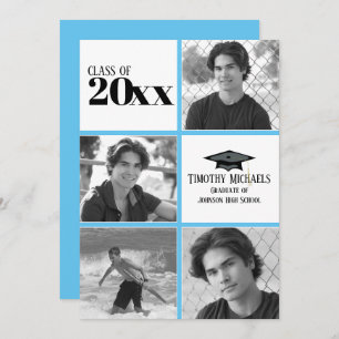 Convite para Graduação de Carolina Azul, 7" x 5"