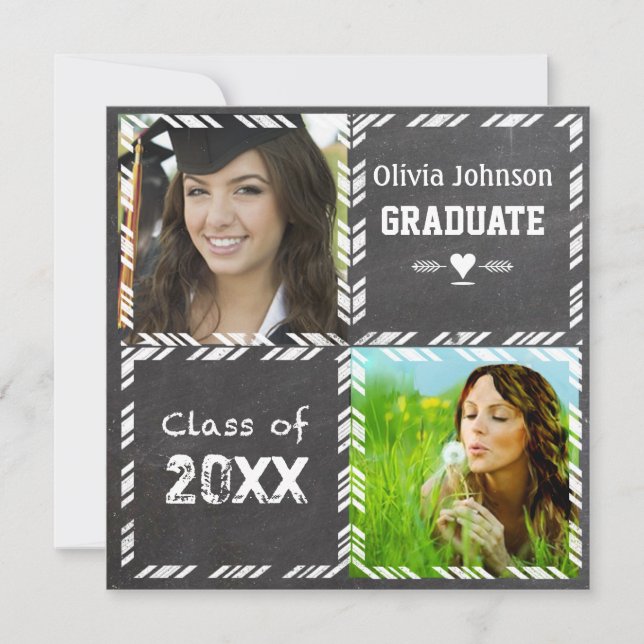 Convite para Graduação de Chalkboard Sua Foto (Frente)