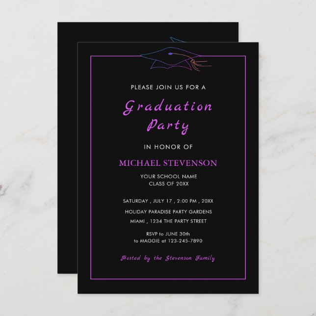 Convite para Graduação de Cor e Fonte Favoritos (Frente/Verso)